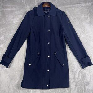 Tommy Hilfiger Women's Long Rain Coat Medium Navy Blue Classic Hooded